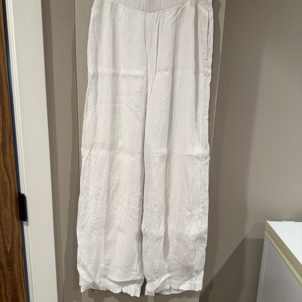 Elastic-Waist Wide Leg Pants - White - Picture 9 of 16